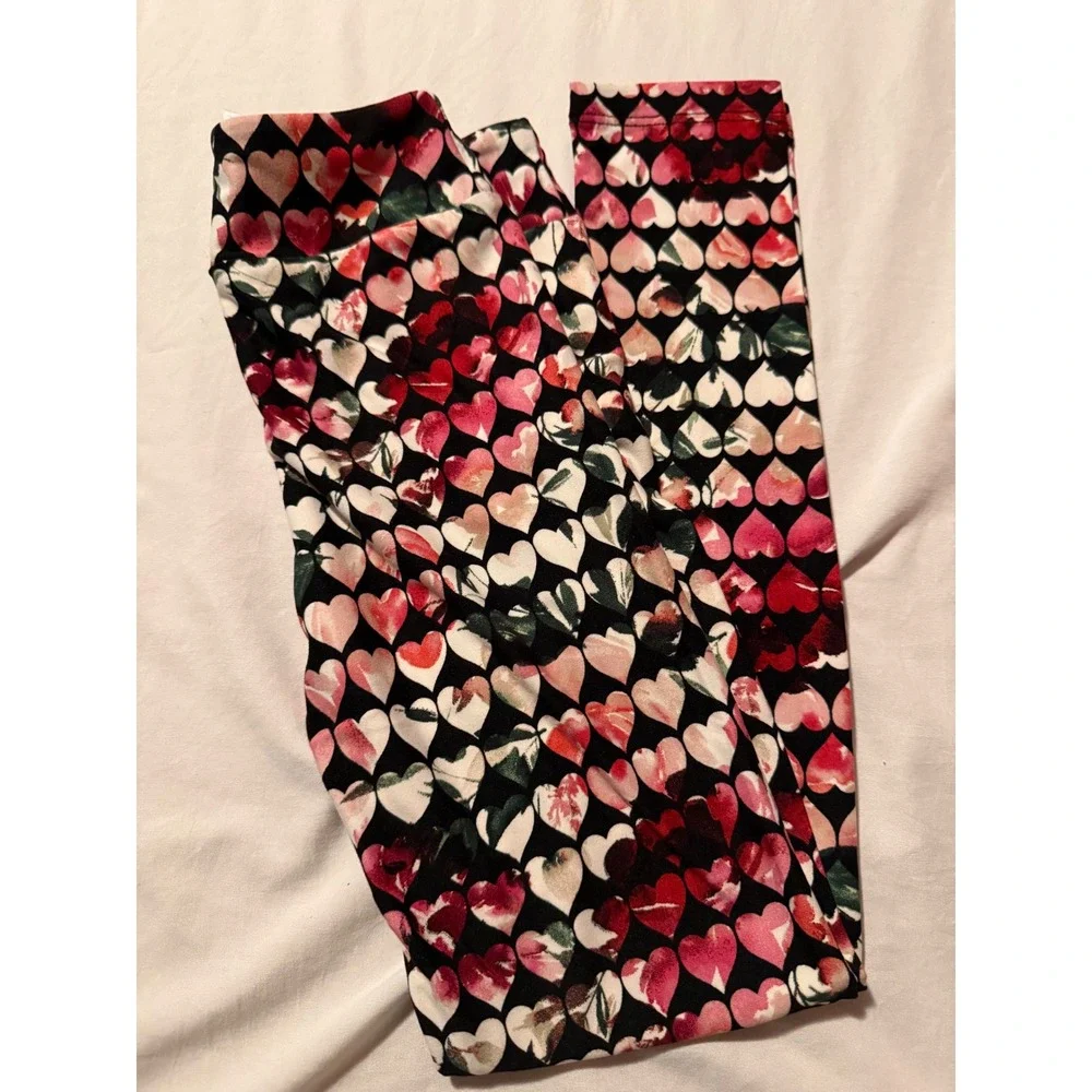 LuLaRoe Kids L/XL Leggings Bundle Disney Minnie Mouse Teal & Heart Print 2 Pack